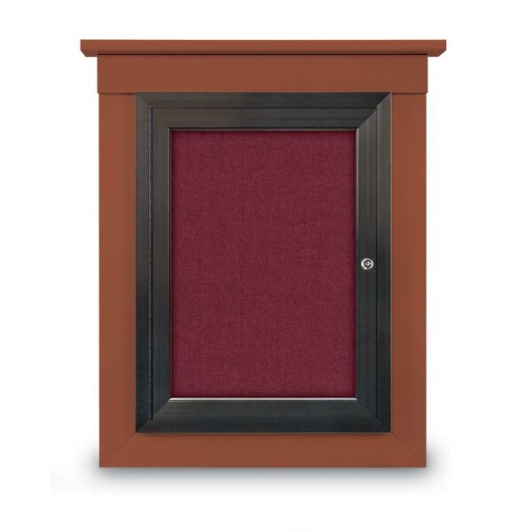 72"x48" 3-Door Enclosed Letterboard, Header, Burgundy Vinyl/Walnut